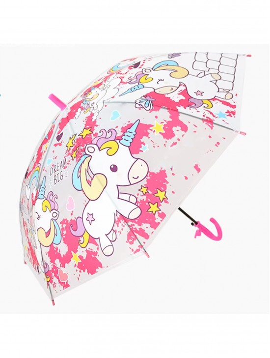Kids Clear Unicorn Patterned Umbrella